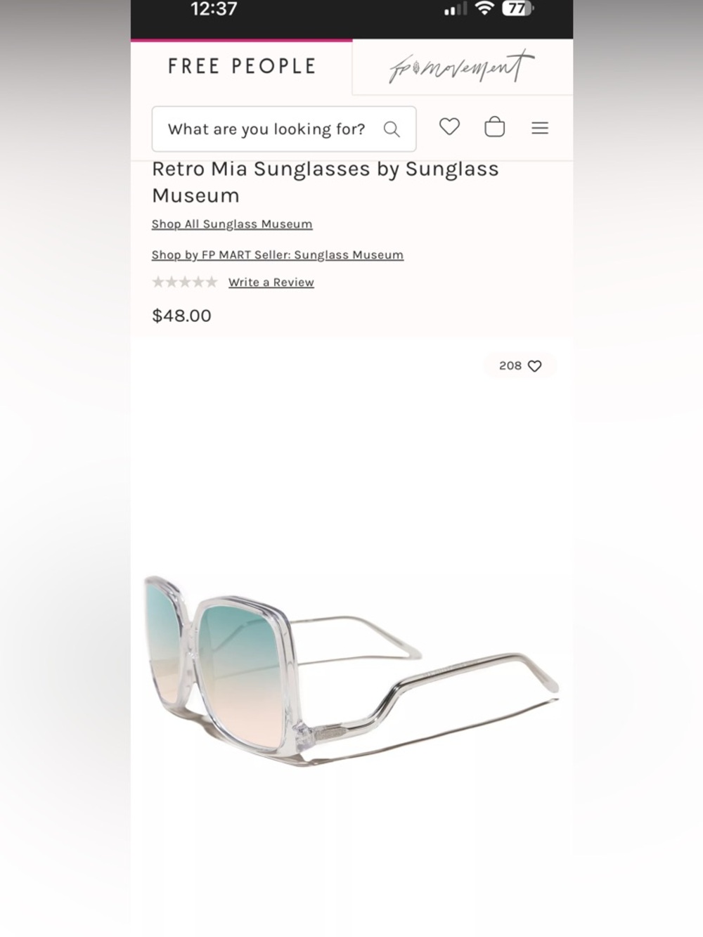Free People Clear Frame Sunglasses with Blue-Green to Pink Gradient Lenses